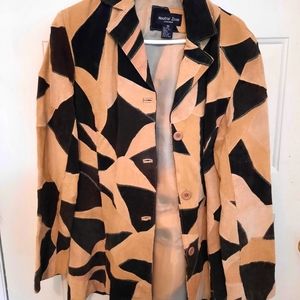 Patch work leather coat